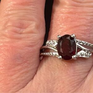 Silver Ring with Deep Red Gemstone